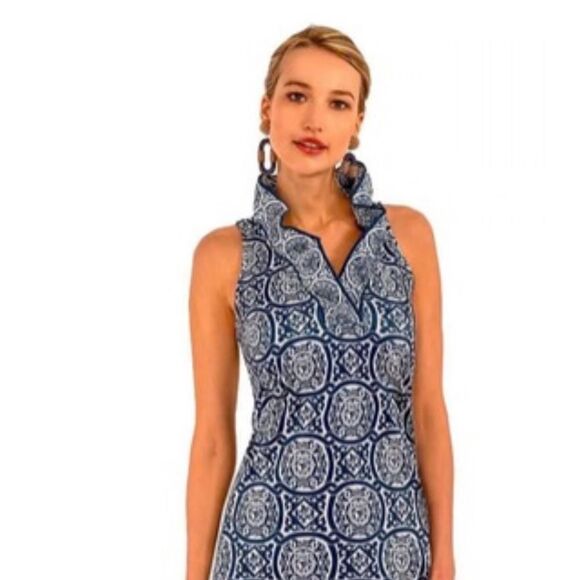 Gretchen Scott Designs Blue and White Patterned Dress - Picture 1 of 6